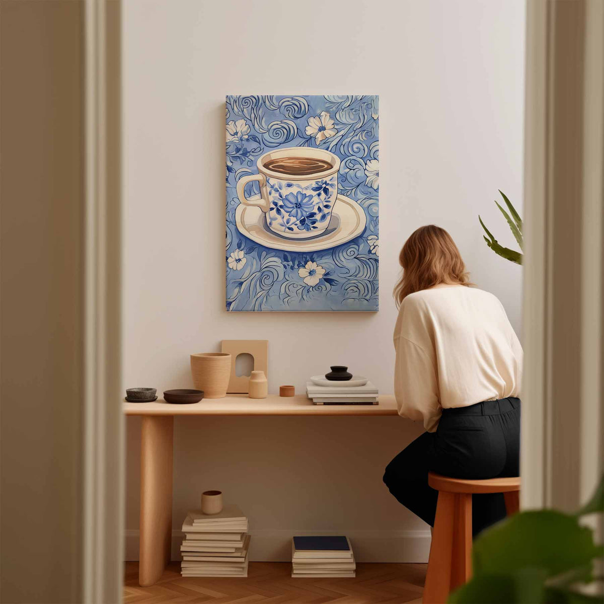 Blauwe Koffieochtend – plexiglas kunstwerk als wanddecoratie