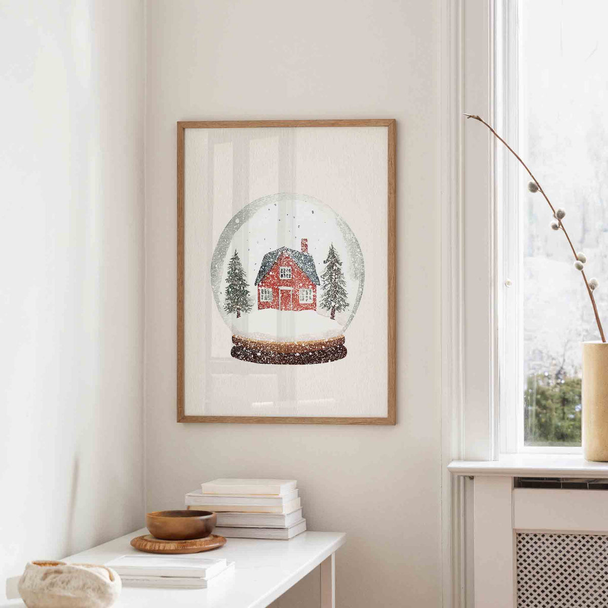 Sneeuwbol met huis – staande kerst wanddecoratie van WallArtistic