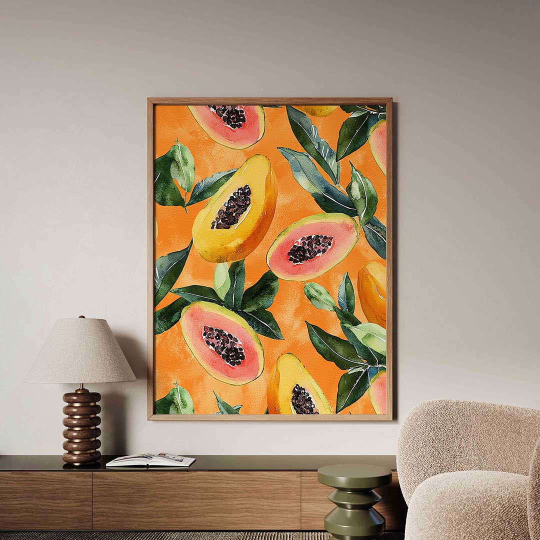 Papaja en bladeren – tropische jungle poster in staand formaat