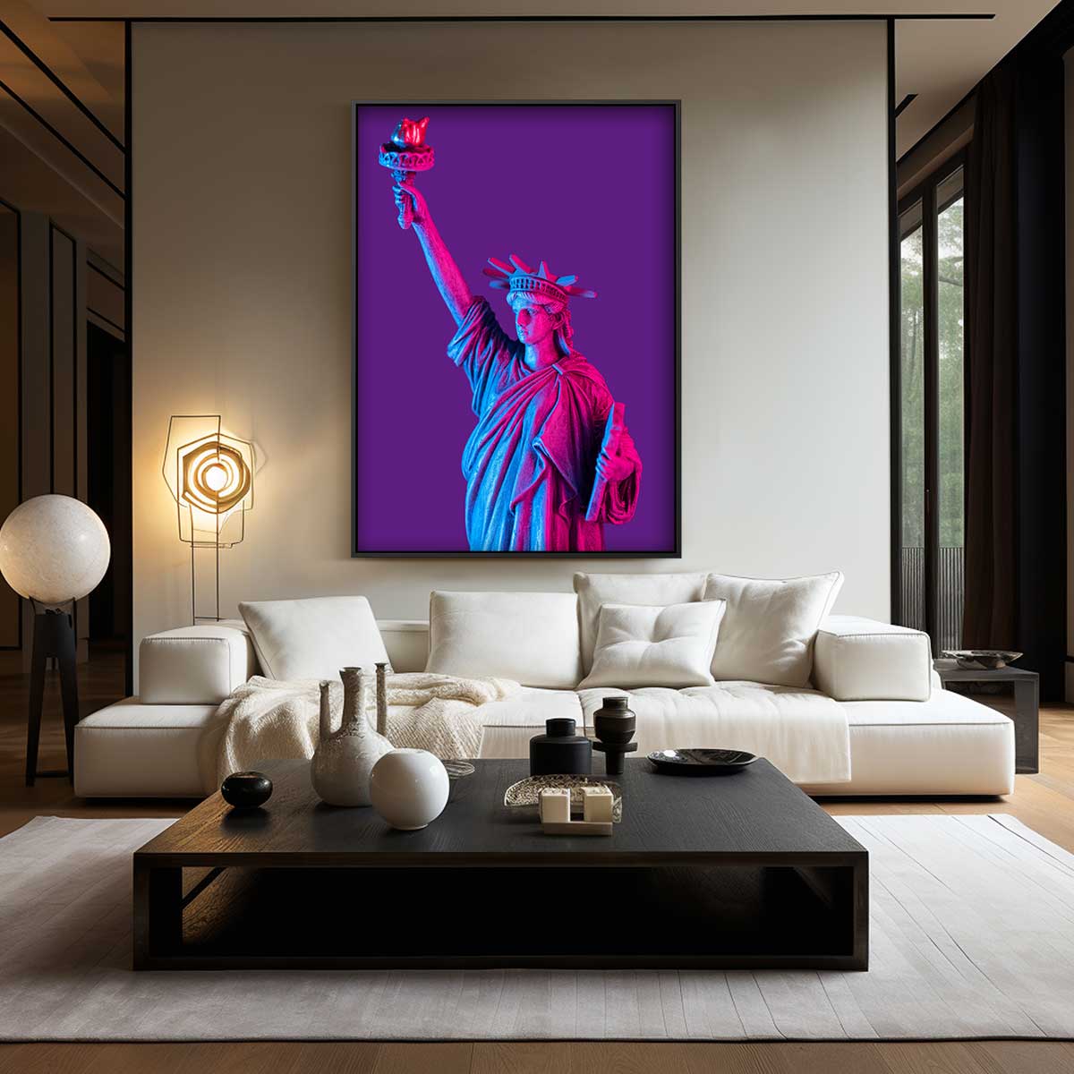 Vrijheidsbeeld in Neonkleuren – canvas wanddecoratie in portret formaat