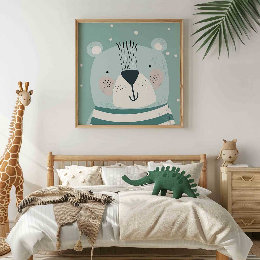Beer met stippen – vierkante kinderkamer wanddecoratie van WallArtistic
