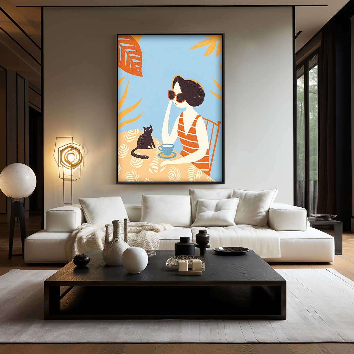 Zonnige Dag met Kat – staand kunstwerk voor modern interieur