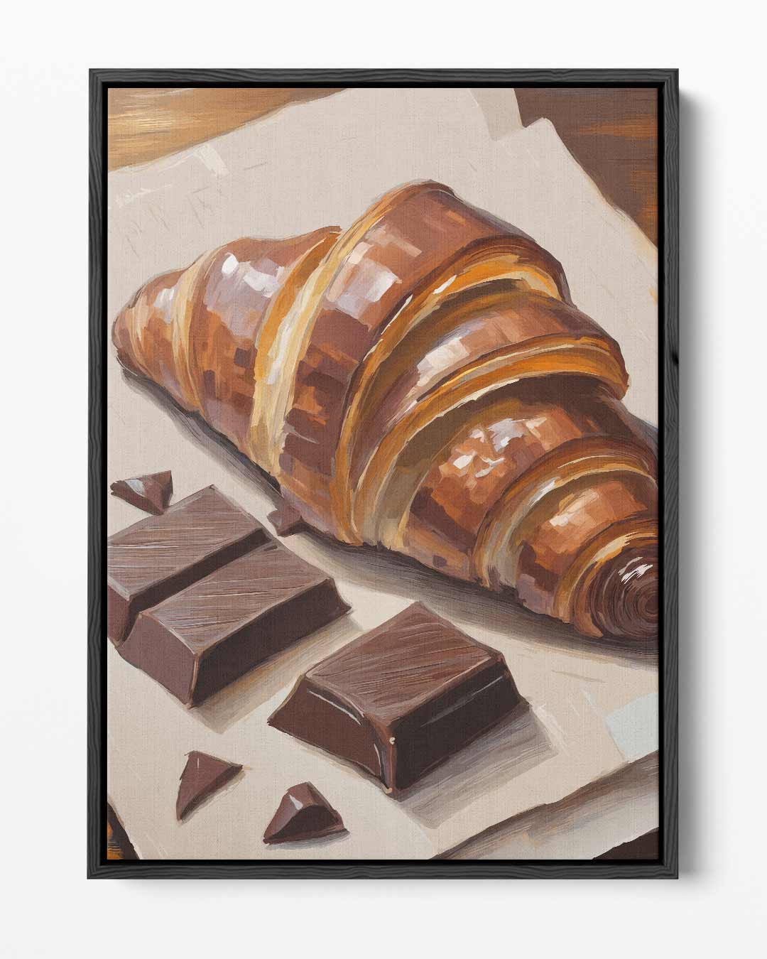 Smakelijke Croissant met Chocolade Schilderij – portret kunstwerk als wanddecoratie