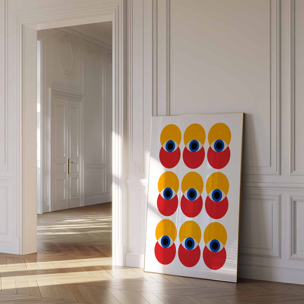 Vrolijke Ogen Cirkelposter – dierenposter als moderne staande wanddecoratie