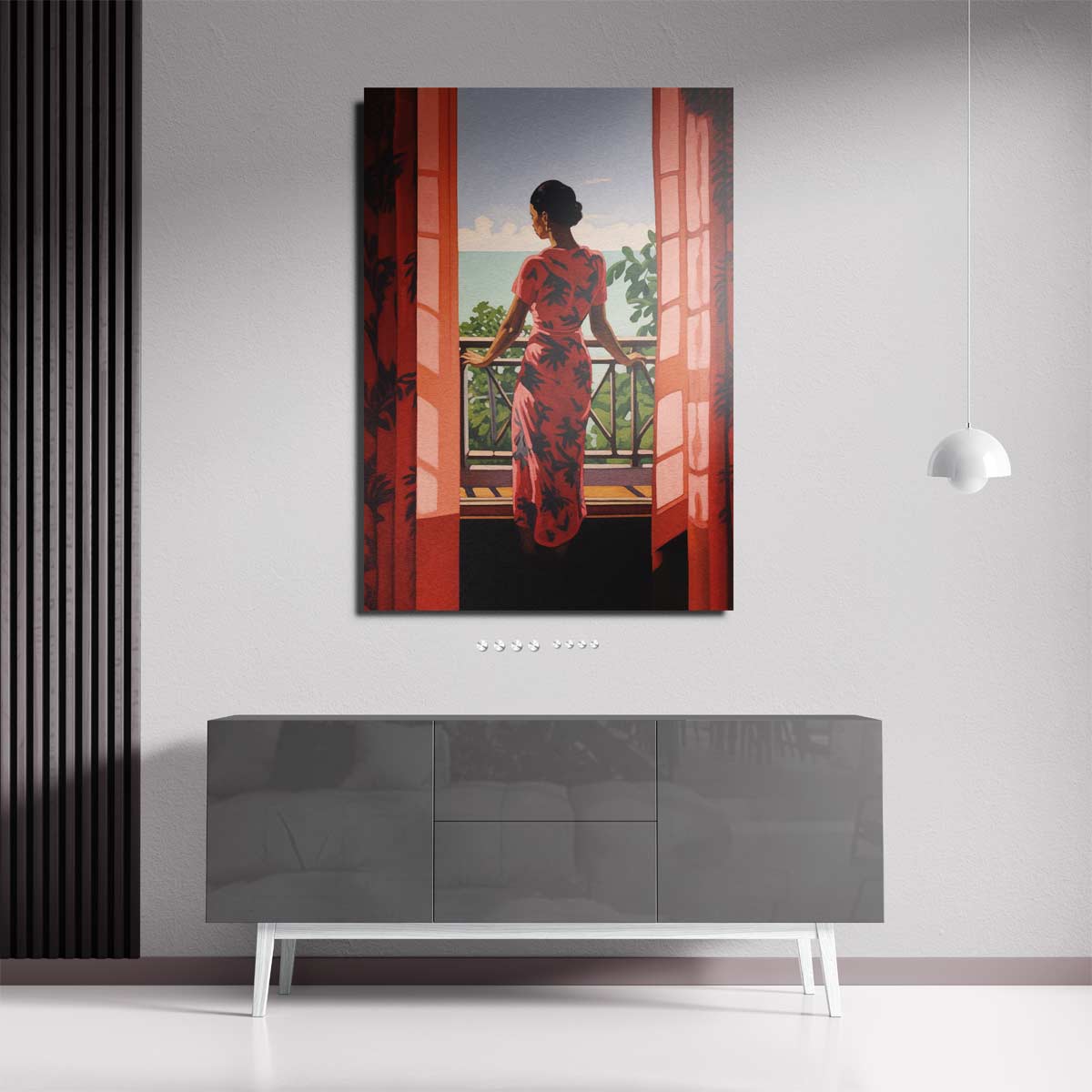 Zomers Balkonzicht – staande wandkunst voor woonkamer of interieur