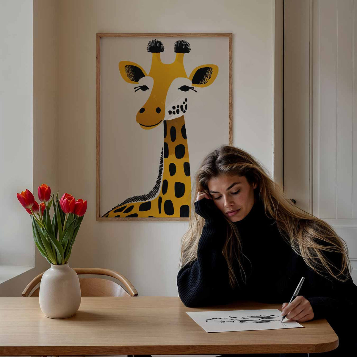 Schattige Giraf Illustratie – staande muurposter voor de kinderkamer