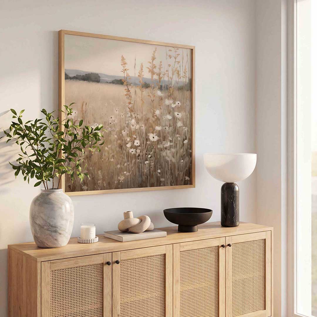 Veld met bloemen – kleurrijke poster in vierkant formaat
