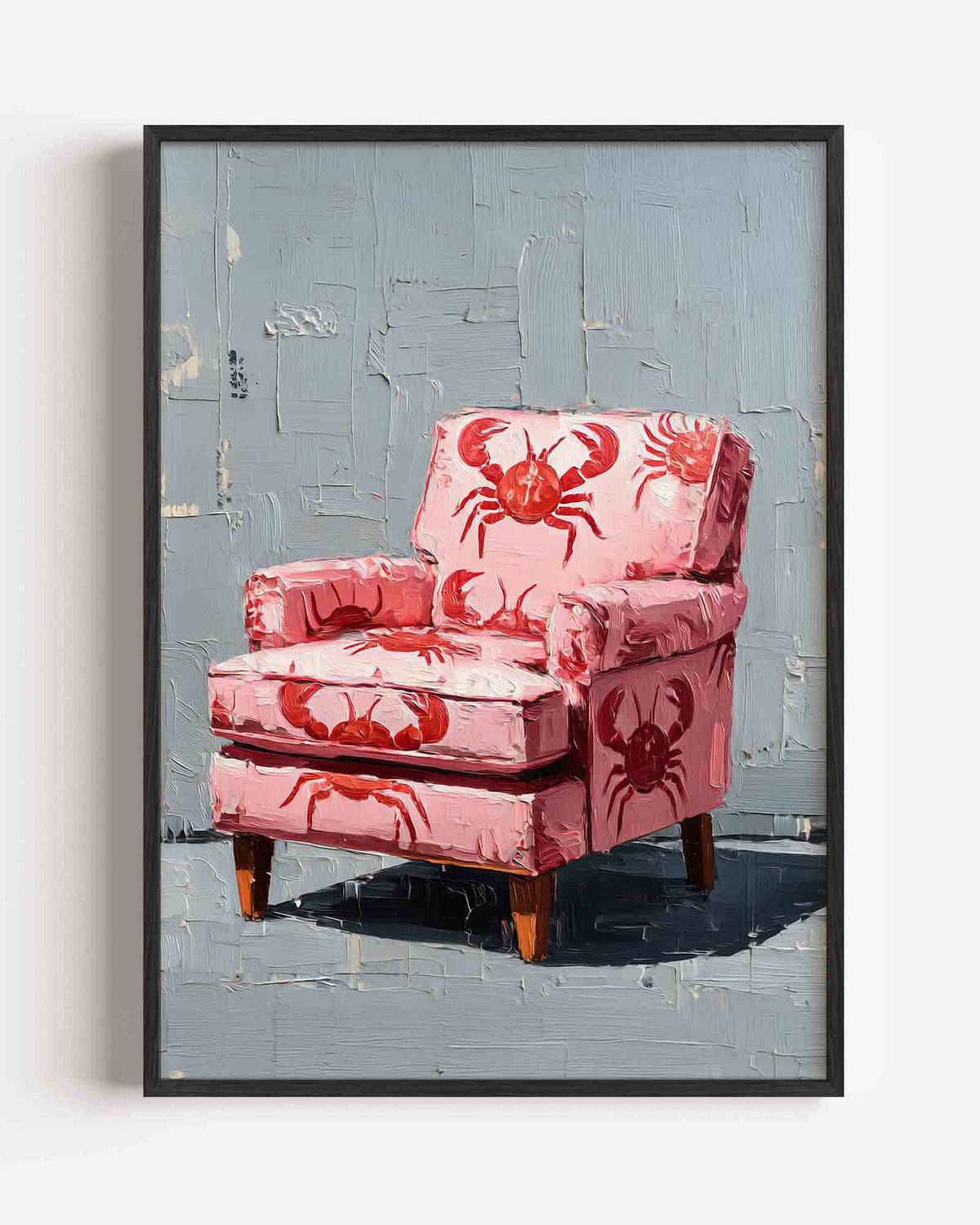 Roze stoel met krabben – dromerige illustratie poster als wanddecoratie