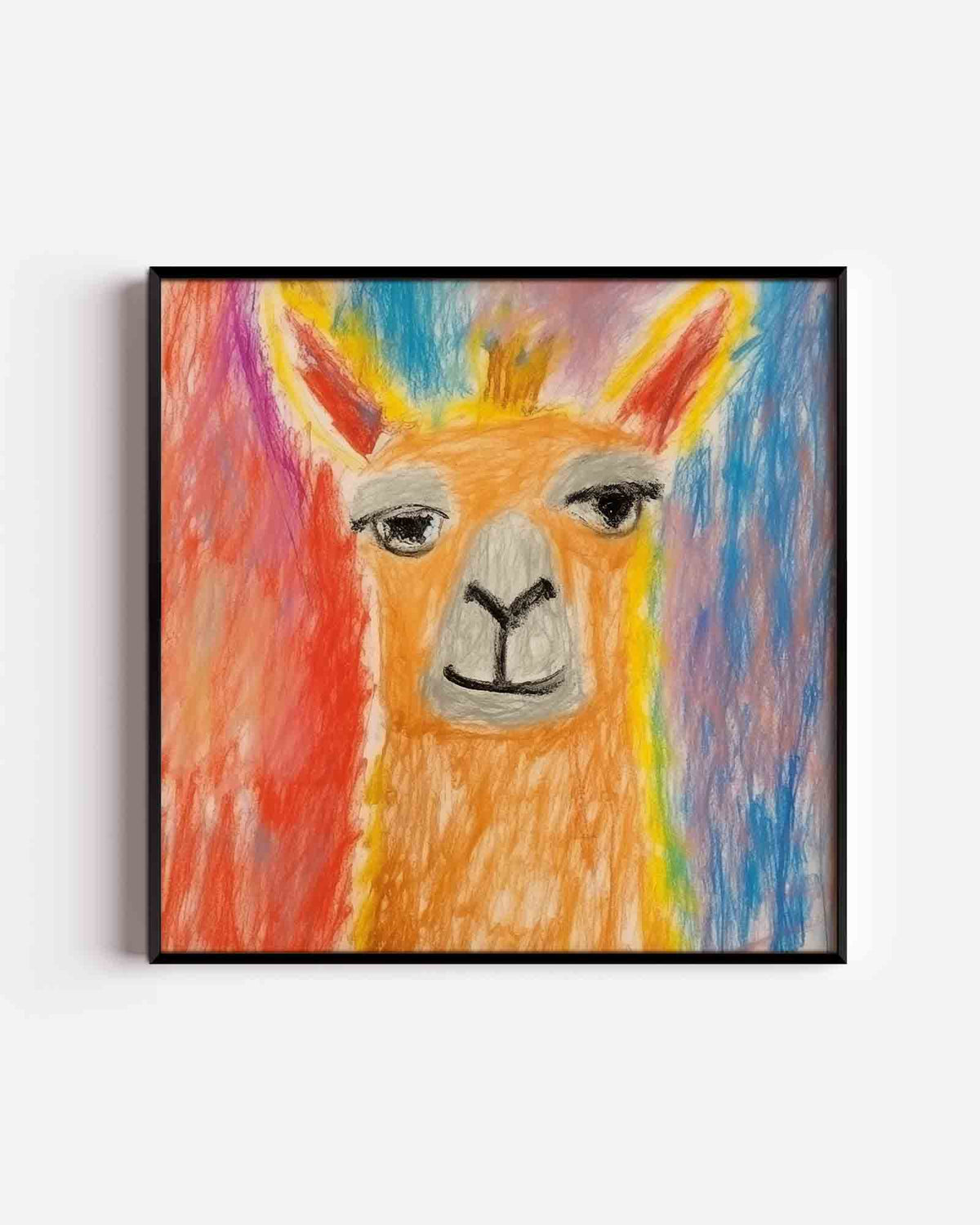 Lama met kleurrijke achtergrond – vierkante kinderposter als wanddecoratie