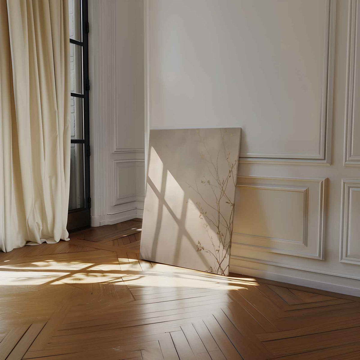 Gouden Zweepslag: Minimalistische Takken – portret kunstwerk als wanddecoratie, afbeelding 14