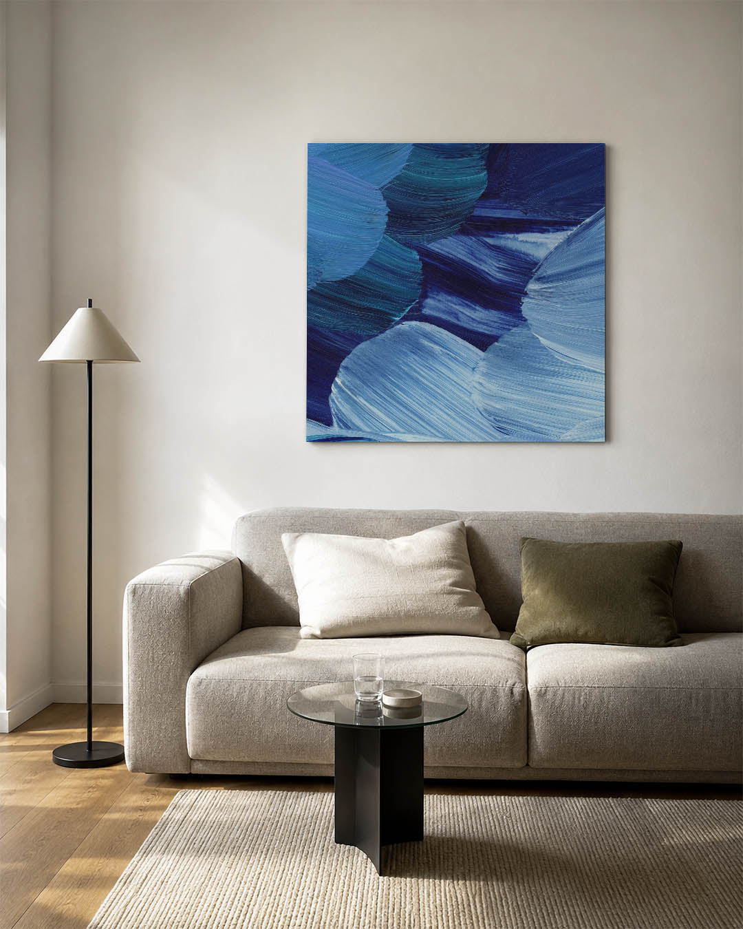 Dynamische blauwe borstels kunstwerk – detailweergave – dit kunstwerk toont een levendige compositie van blauwe