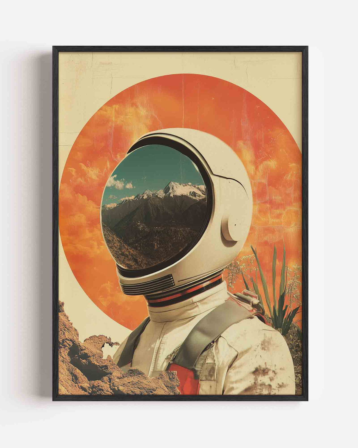 Astronaut en bergen – surrealistische portret poster als wanddecoratie