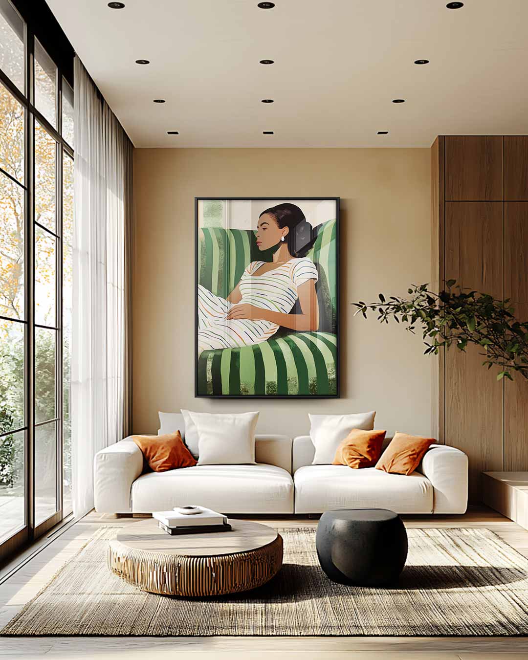 Relax op Groene Strepen – staand kunstwerk voor modern interieur