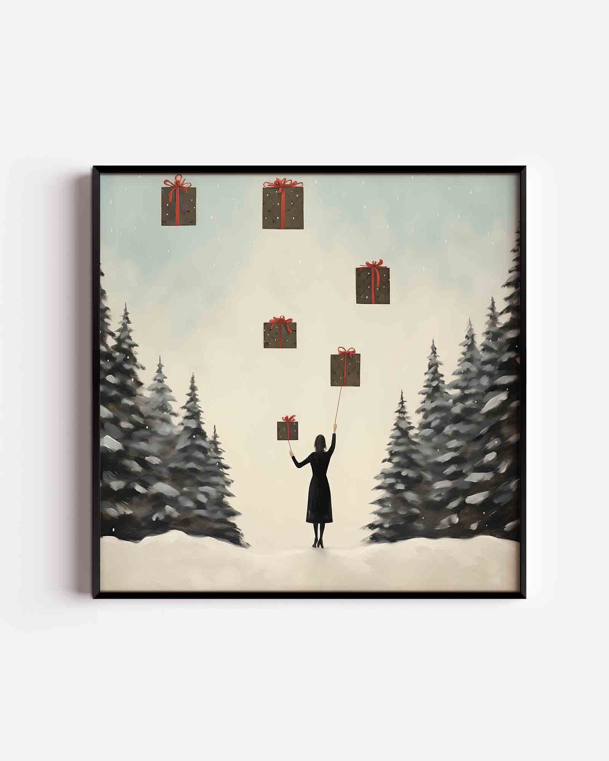 Vrouw met cadeaus – kerst vierkante poster als wanddecoratie
