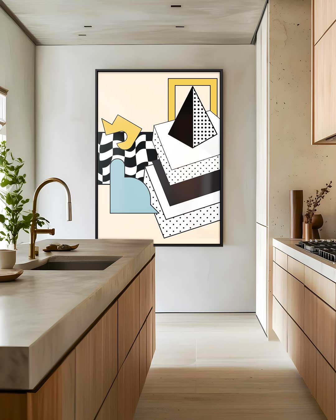 Vrolijke Geometrie – dibond wanddecoratie in staand formaat