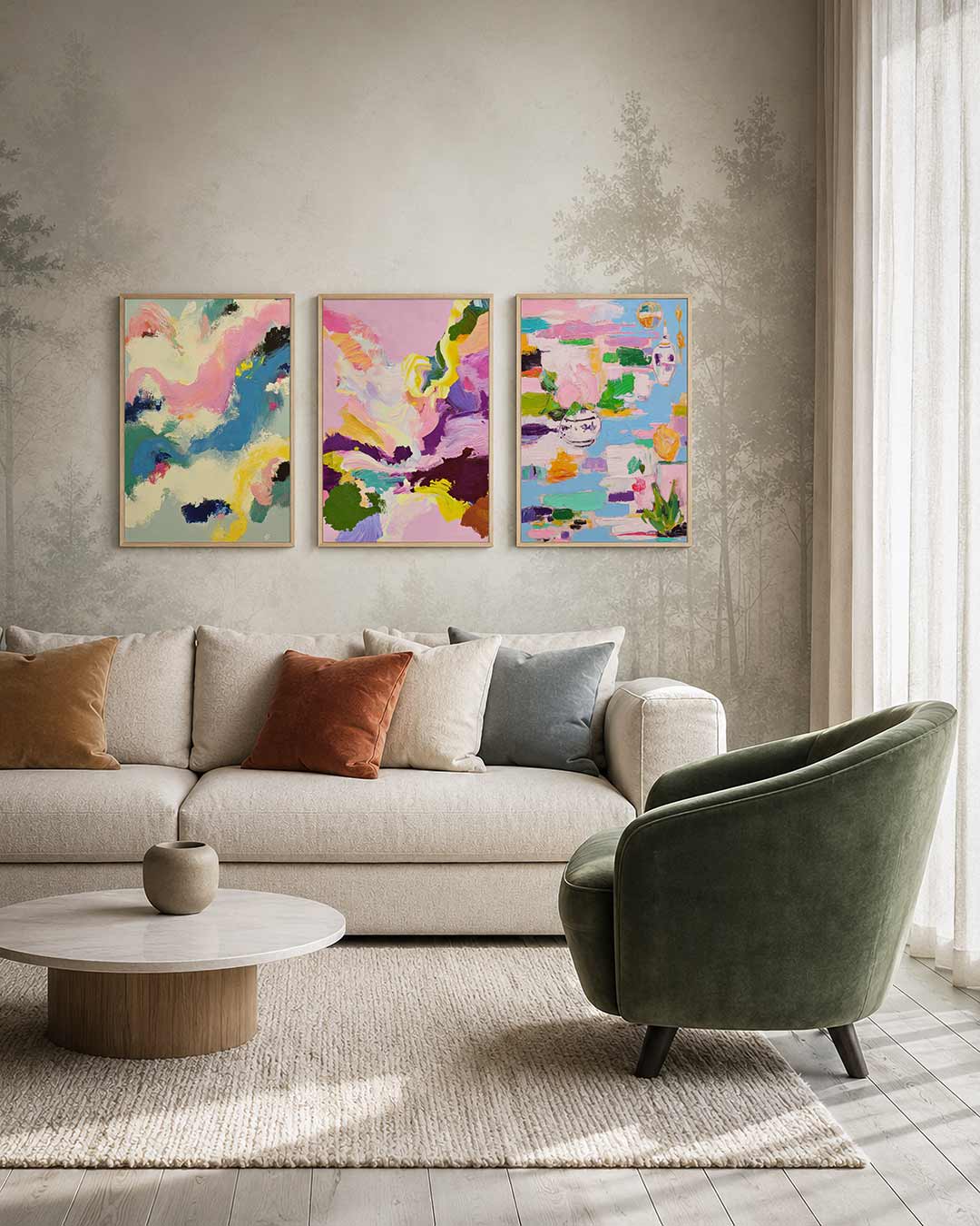 Kleurrijke vormen driedelige posterset – deze posterset in drie delen toont een speelse mix van