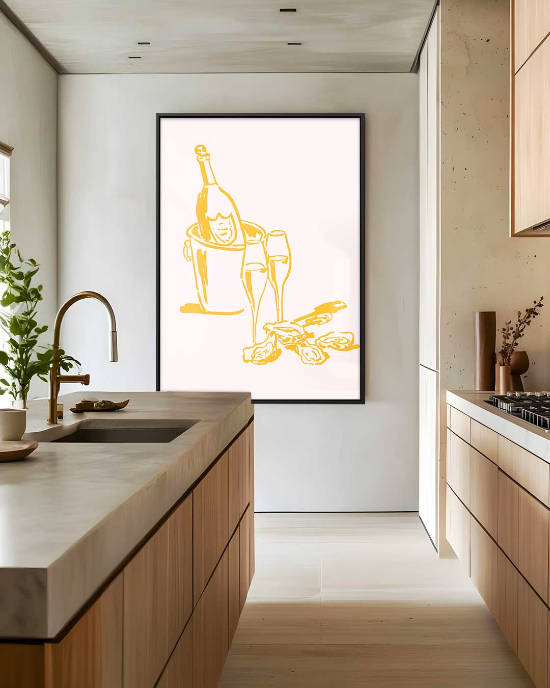 Champagne en Oesters Schilderij – staand kunstwerk voor modern interieur