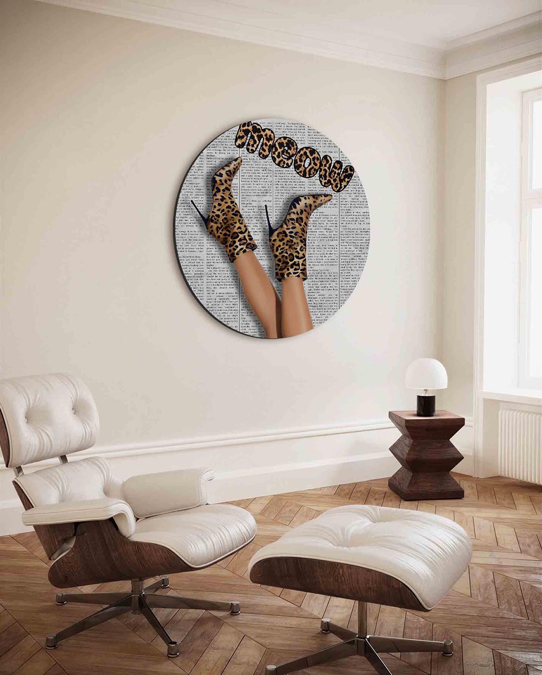 Luipaardprint laarzen – ronde Pop Art wanddecoratie van WallArtistic