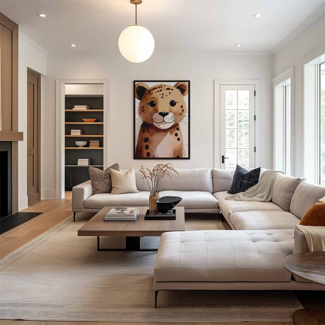 Schattige Luipaard Illustratie – dibond wanddecoratie in staand formaat
