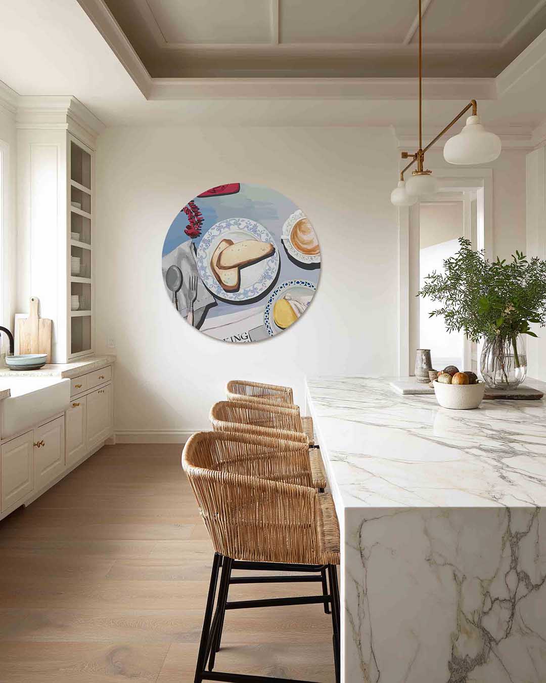 Ontbijt tafel – abstracte muurcirkel als ronde wanddecoratie