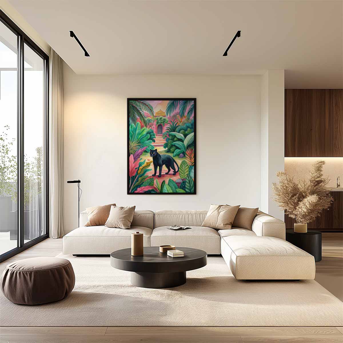 Tropische Oase met Zwarte Panter – staand kunstwerk voor modern interieur