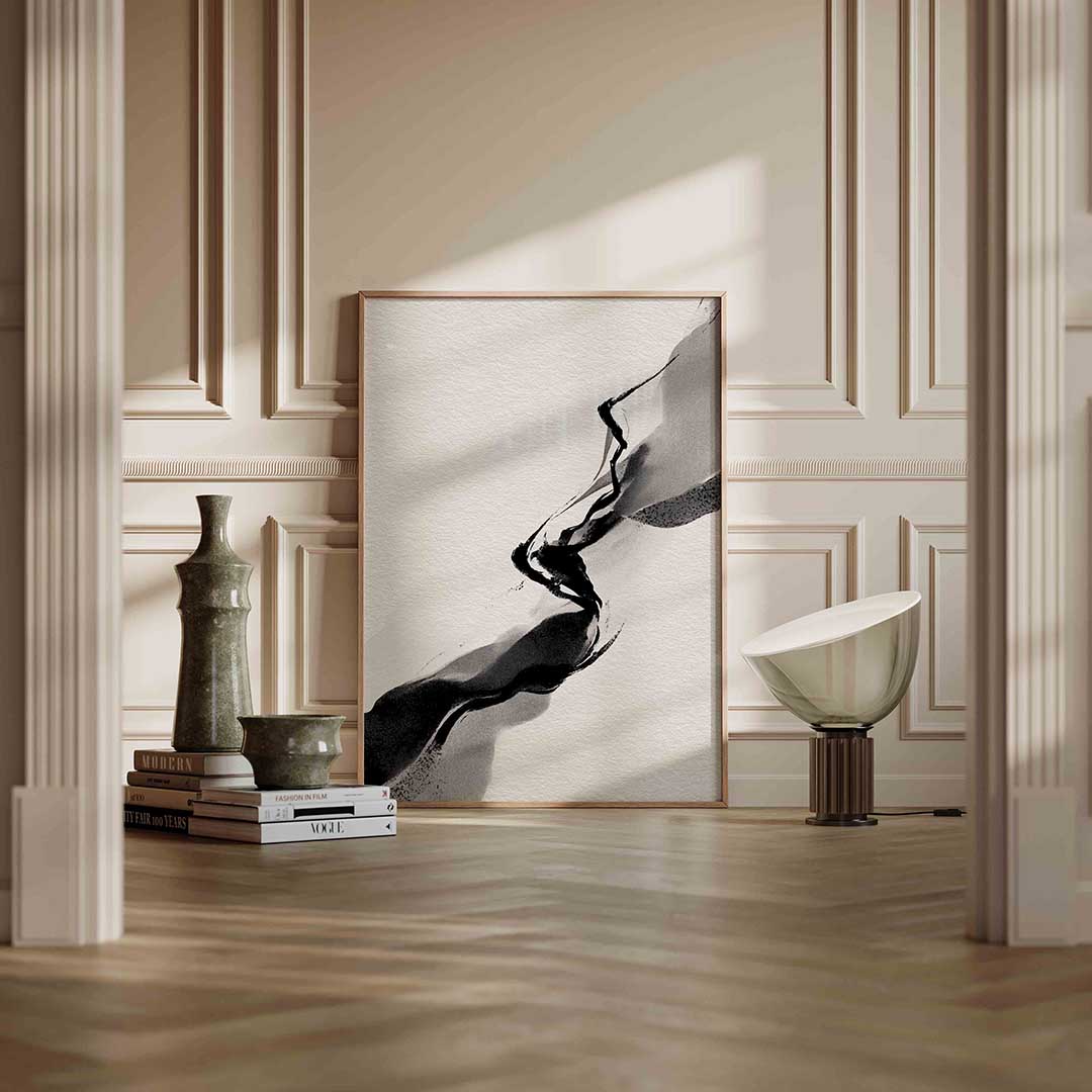 Abstracte zwart wit – staande abstracte wanddecoratie van WallArtistic
