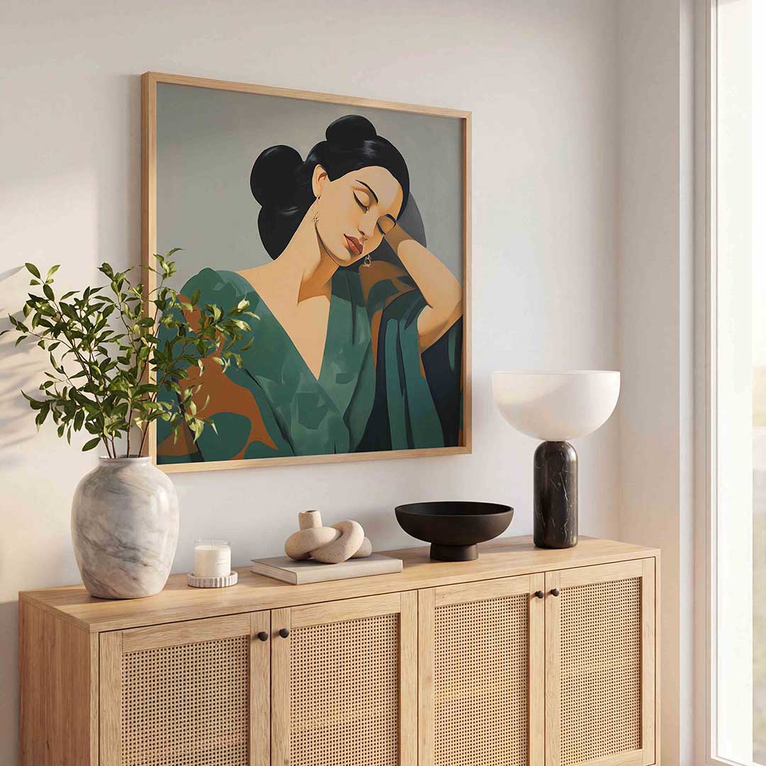 Vrouw met gesloten ogen – illustratie poster in vierkant formaat