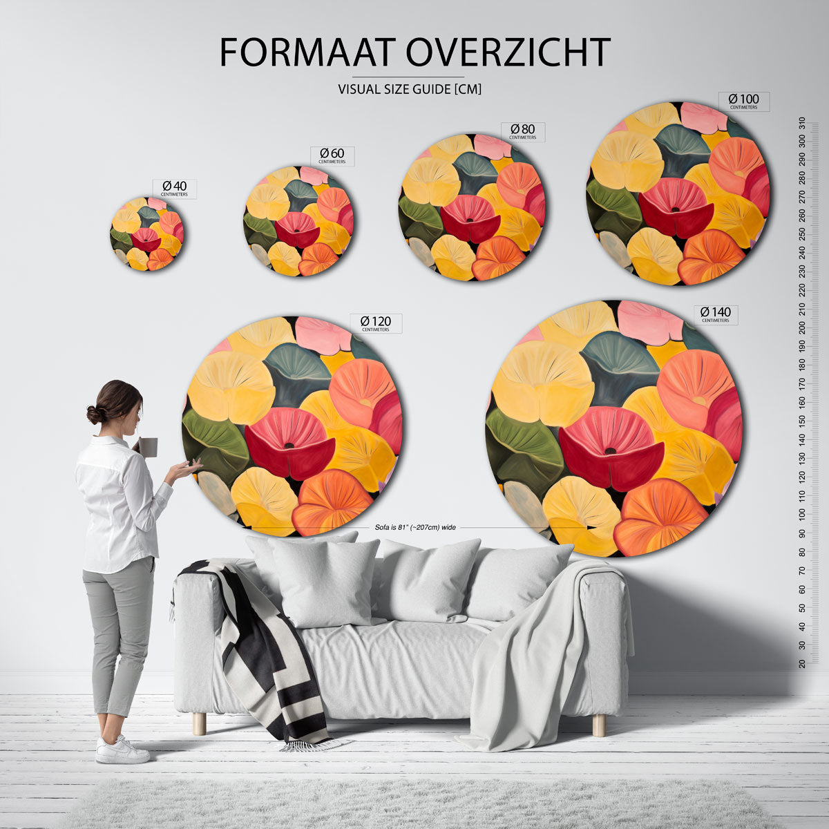 Bloemenpracht – kleurrijke wandkunst als muurcirkel