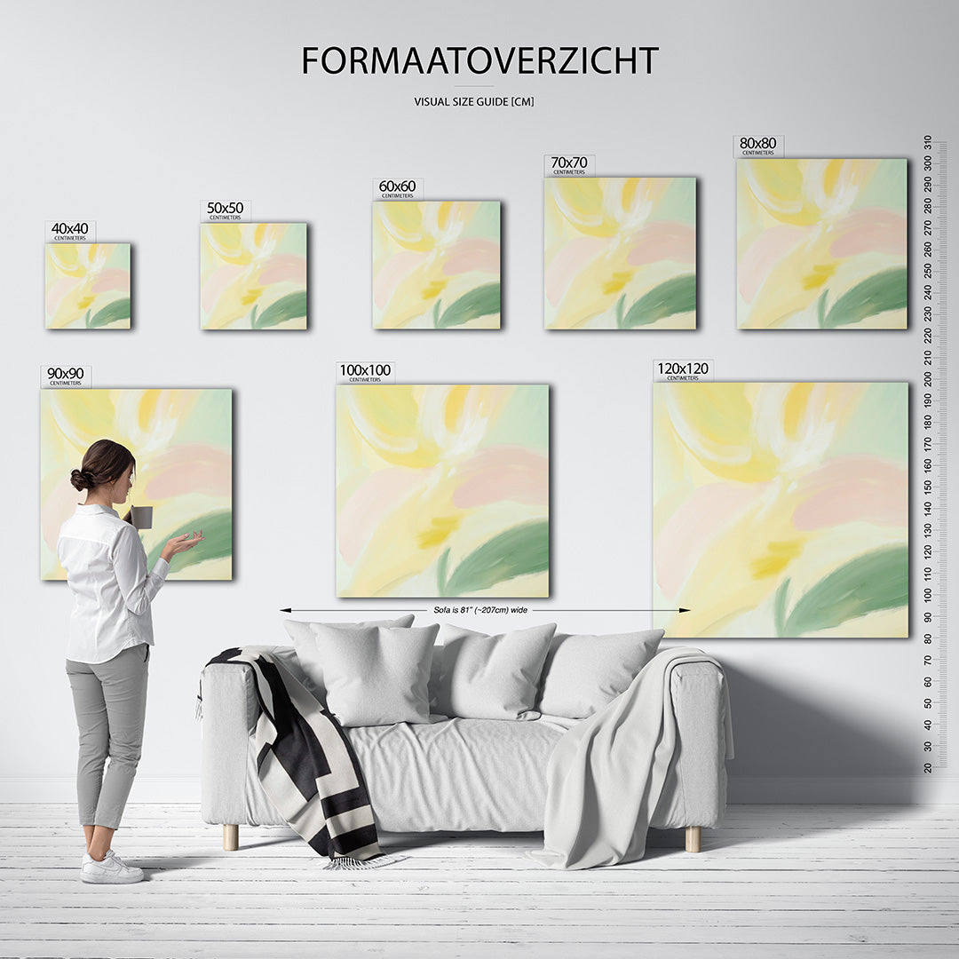 Zachte kleurvlakken kunstwerk – materiaalweergave – dit kunstwerk toont vloeiende vormen in zachte tinten. De kleuren vloeien