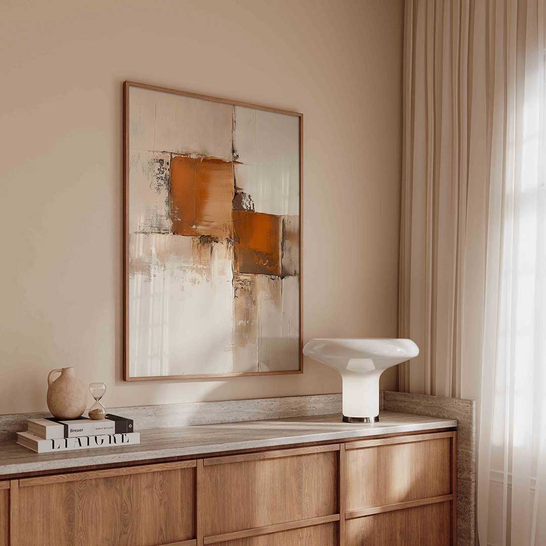 Abstracte beige en oranje – textuur poster in staand formaat