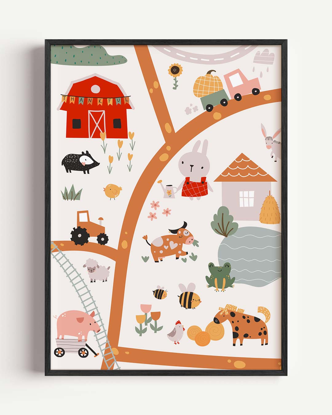Vrolijke Kinderboerderij – kids portret poster als wanddecoratie