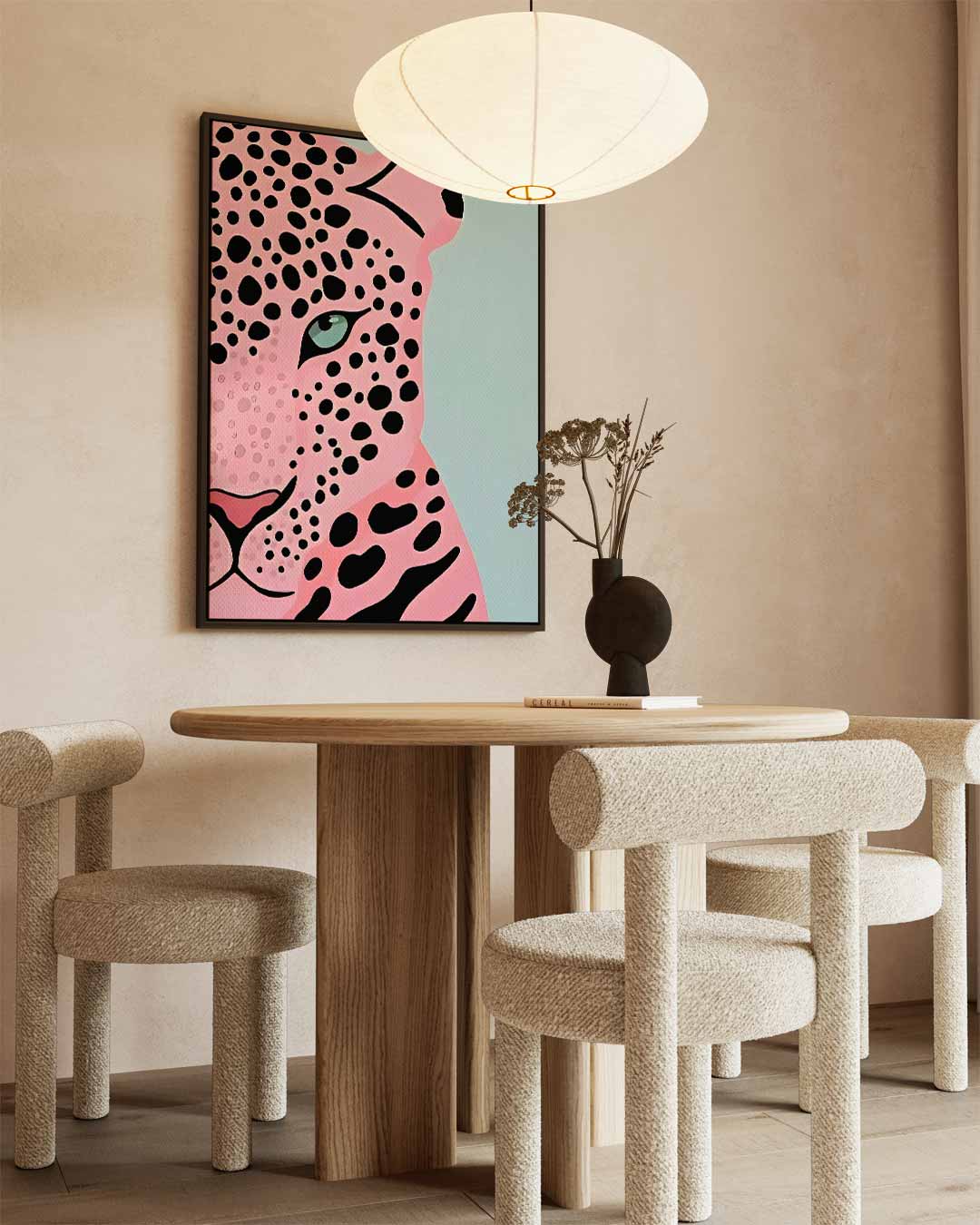 Roze Luipaard Pop Art – dibond wanddecoratie in staand formaat