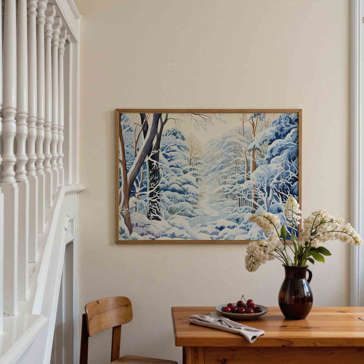 Winterlandschap met bomen – liggende illustratie poster als wanddecoratie