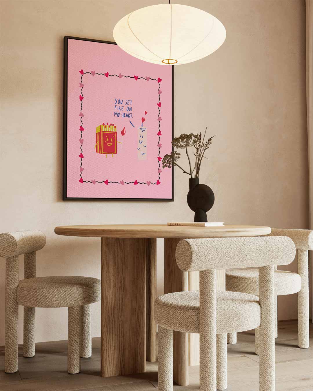 Vurige Liefdeskaart – kunstwerk met zwarte baklijst