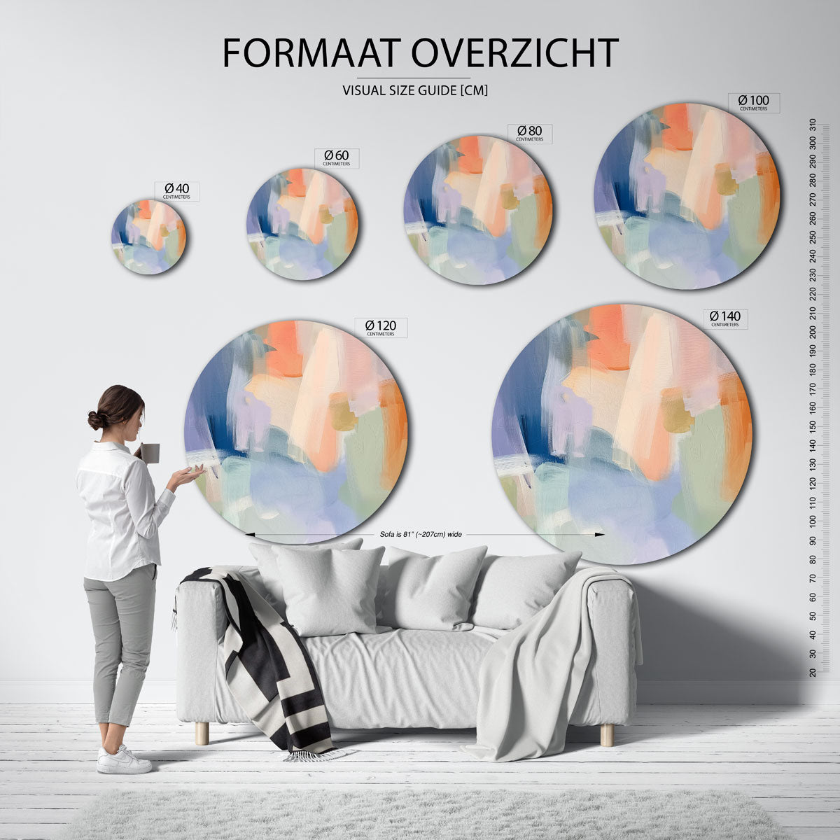 Abstracte kleurencompositie – kleurrijke wandkunst als muurcirkel