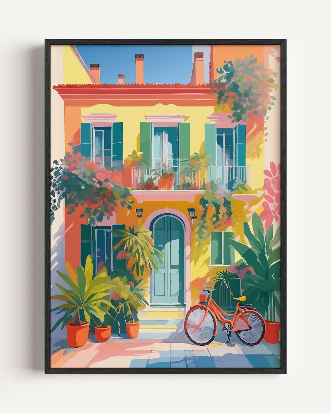 Zonnige Mediterrane Huis – Popart en Streetart portret poster als wanddecoratie