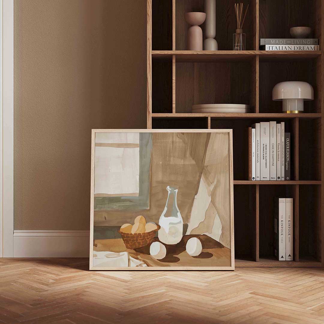 Stilleven met eieren – vierkante design wanddecoratie van WallArtistic
