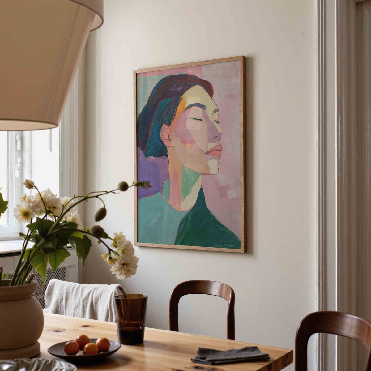 Portret met gesloten ogen – eigentijdse illustratie poster in staand formaat