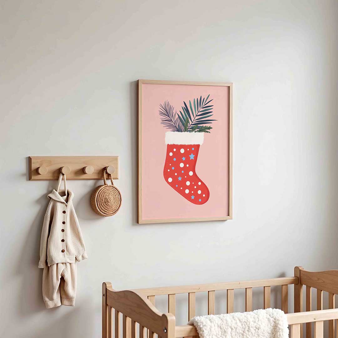 Kerstsok met bladeren – kinderposter in staand formaat