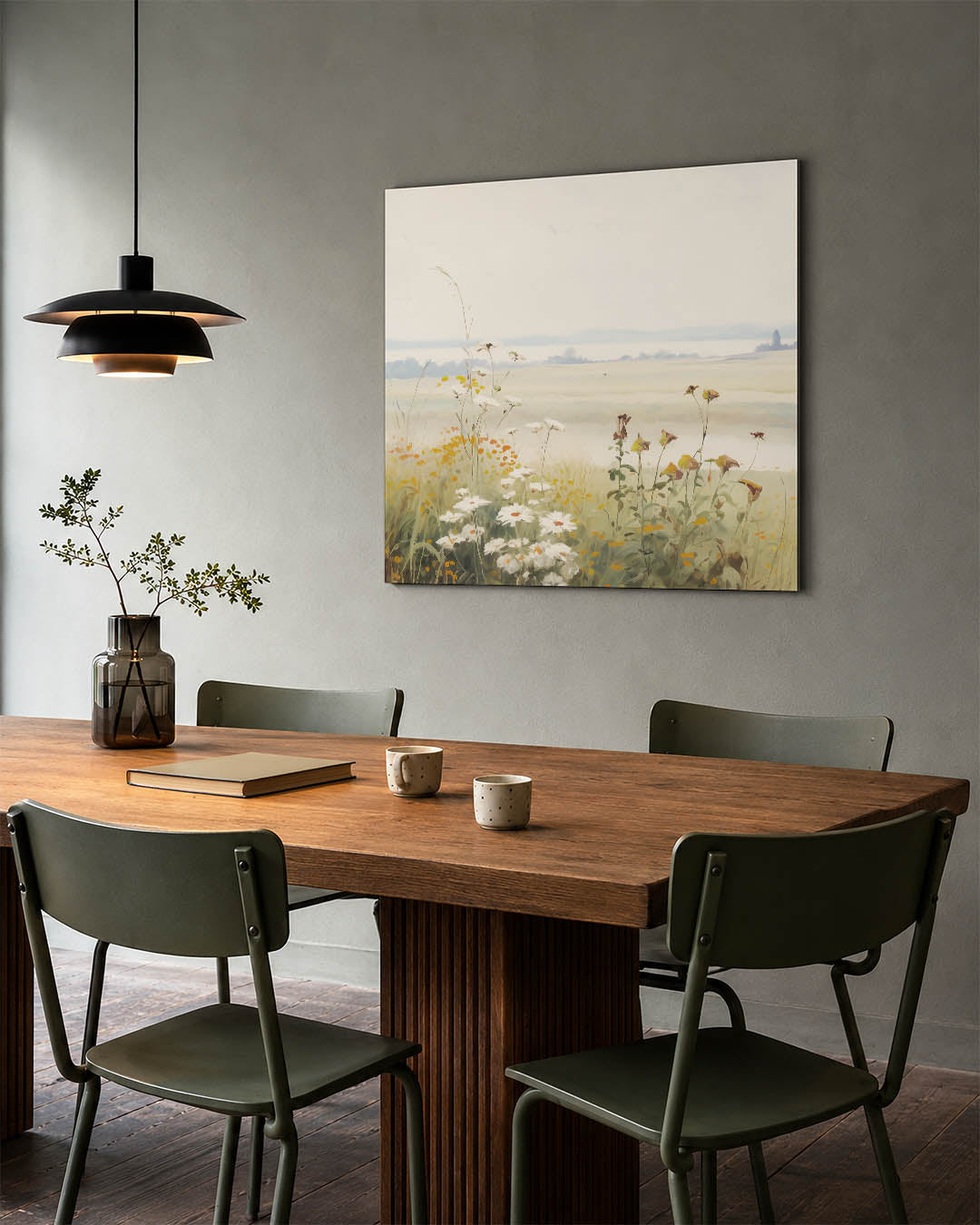 Rustige bloemenweide kunstwerk – tweede productweergave – dit kunstwerk toont een bloemenweide met delicate bloemen en zachte