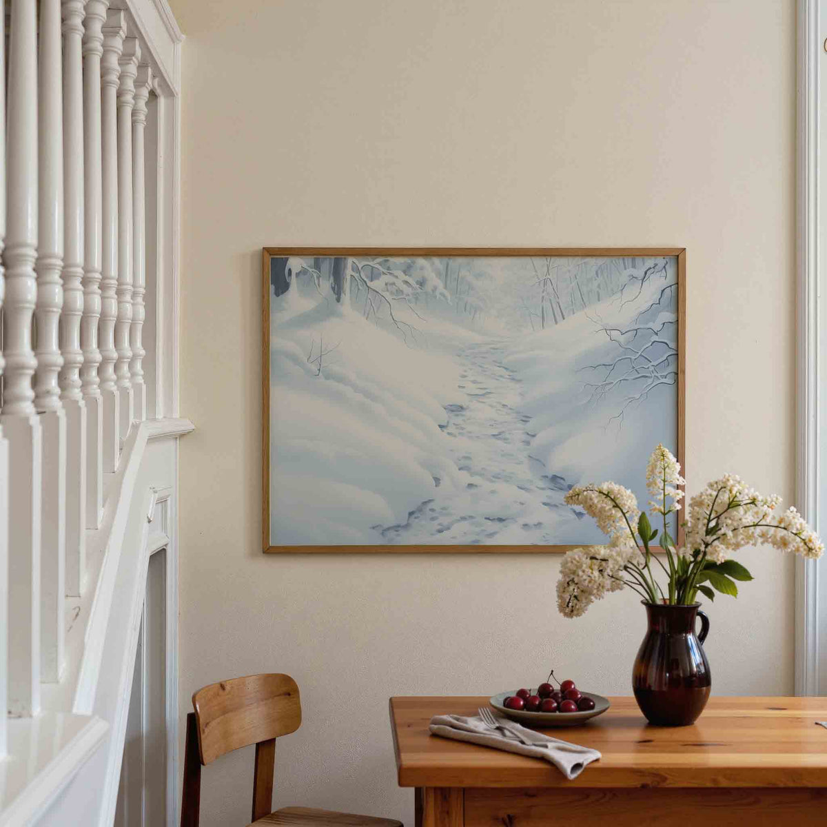 Sneeuwlandschap – liggende illustratie poster als wanddecoratie
