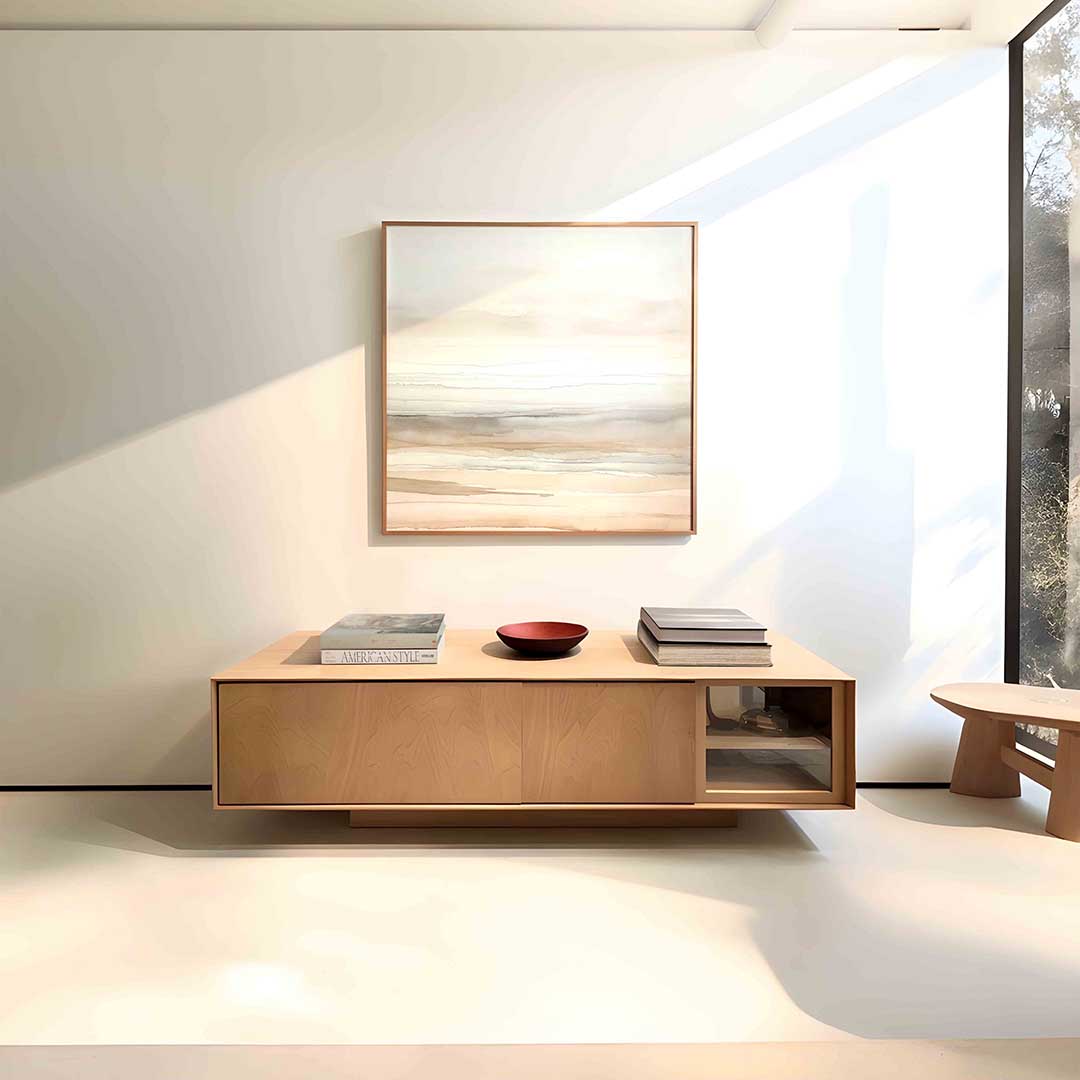 Landschap in zachte tinten – vierkante zachte abstracte wanddecoratie van WallArtistic