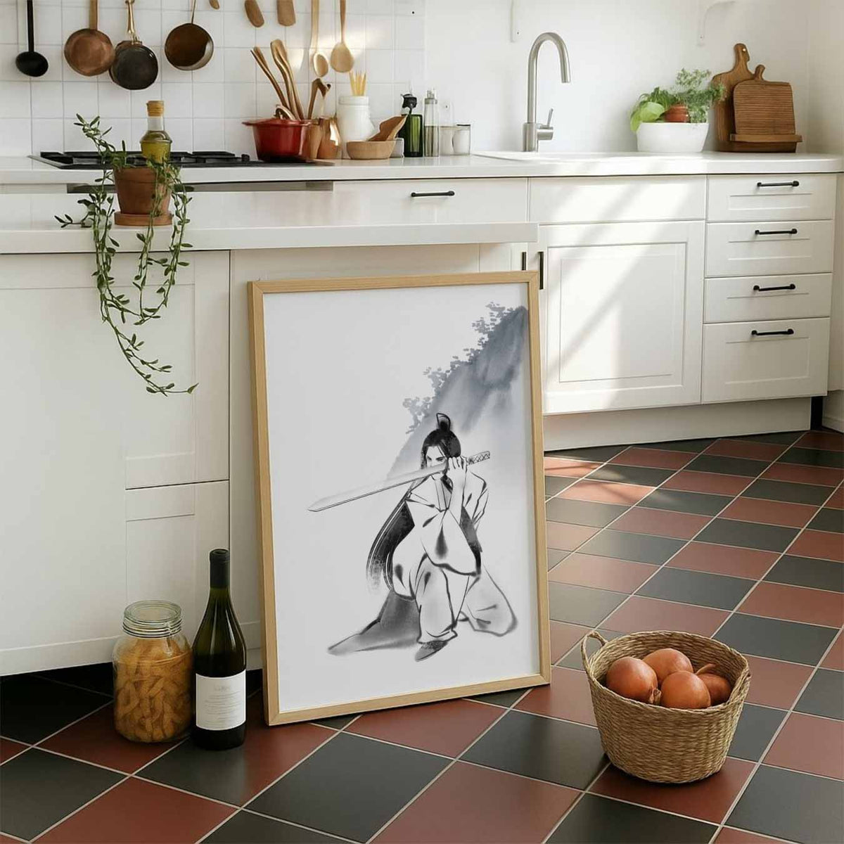 Samurai met Zwaard – staande muurposter met zomerse uitstraling