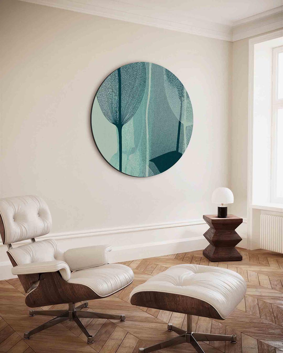 Bladstructuren – ronde wanddecoratie met abstract ontwerp