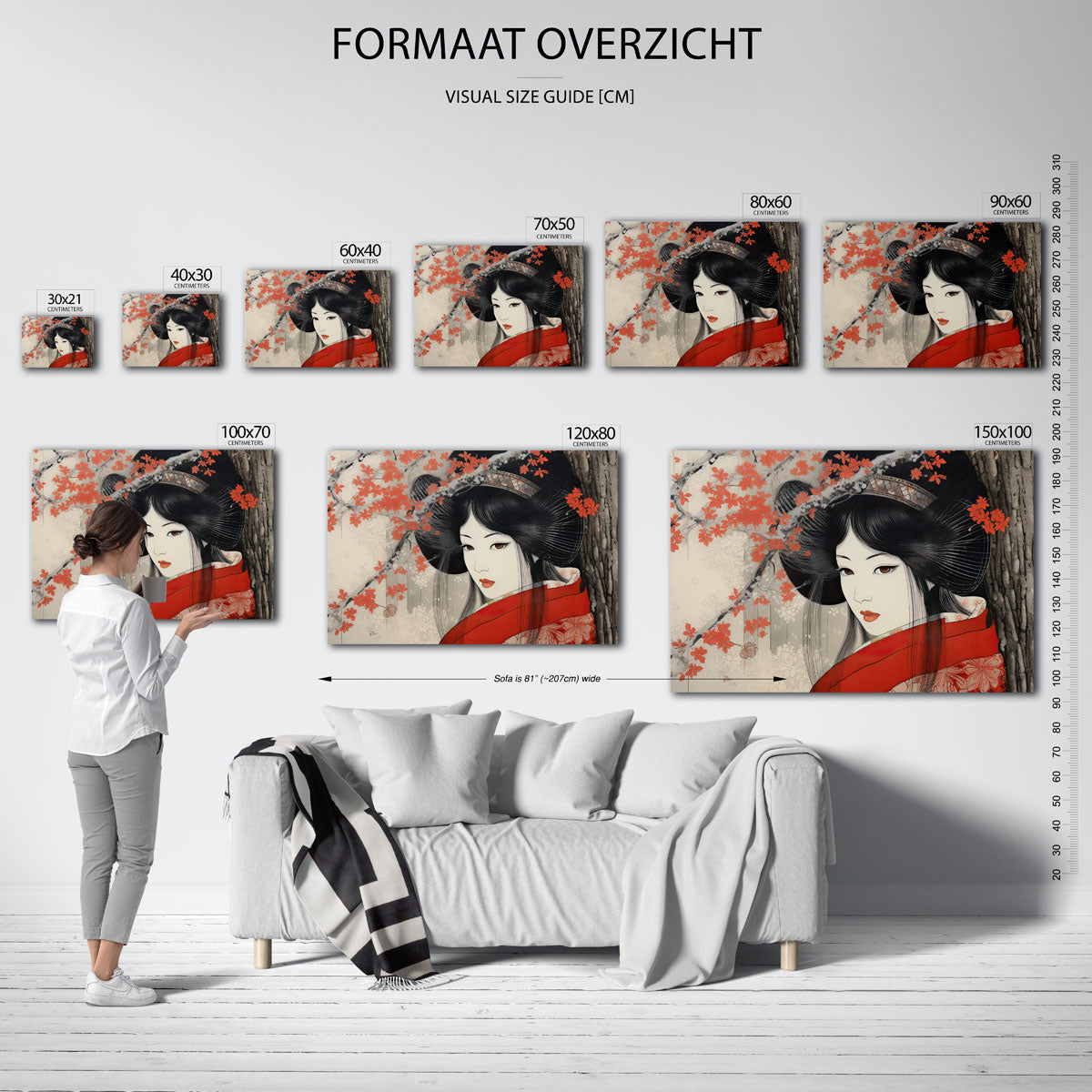 Vrouw met bloemen – liggende muurposter voor keuken of eethoek
