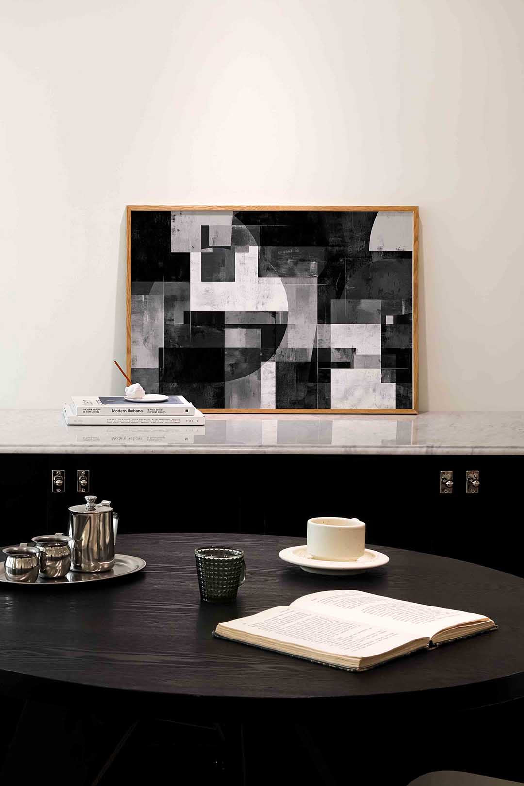 Abstracte zwart wit geometrische – abstracte poster in liggend formaat