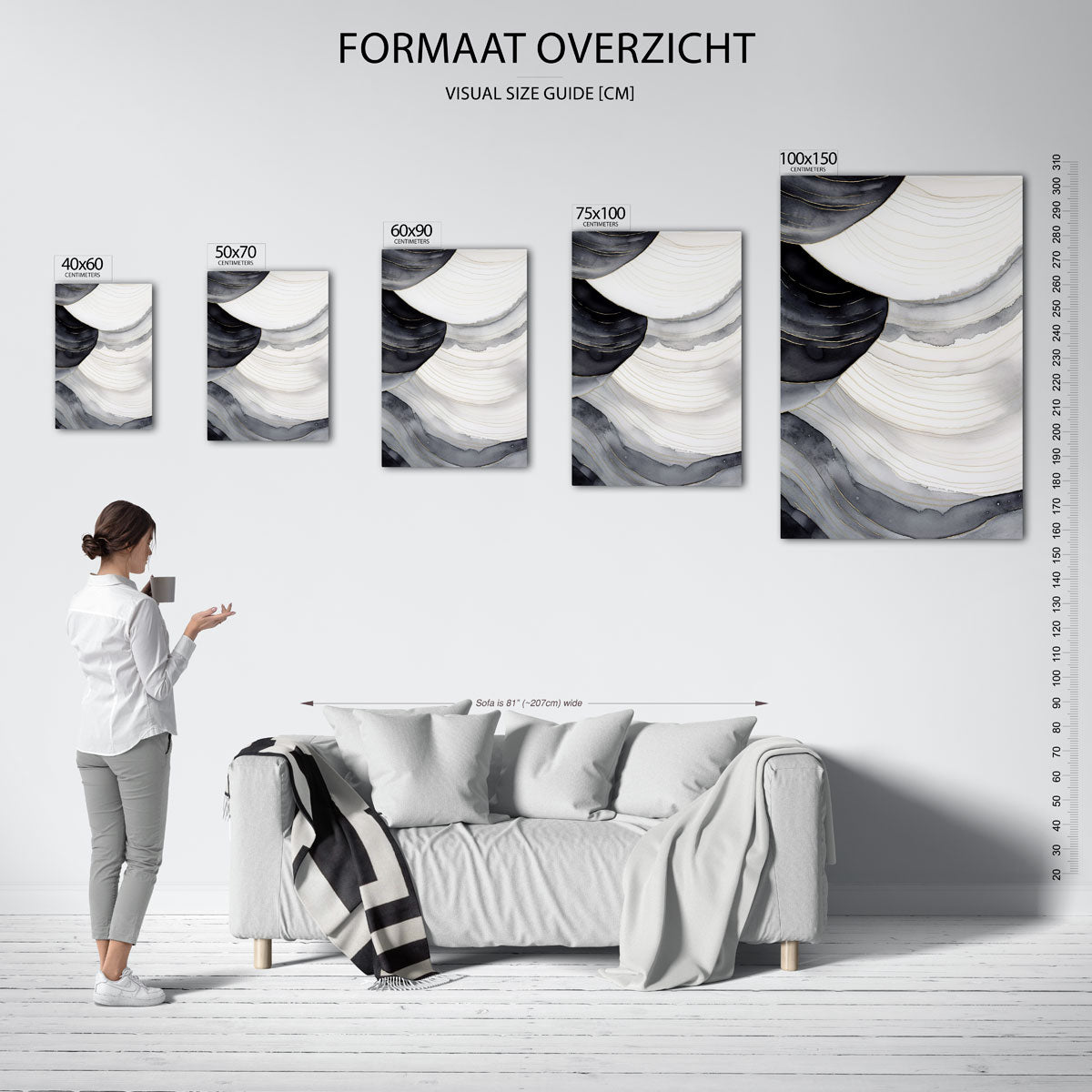 Golvende lijnen compositie – staand wanddecoratie kunstwerk