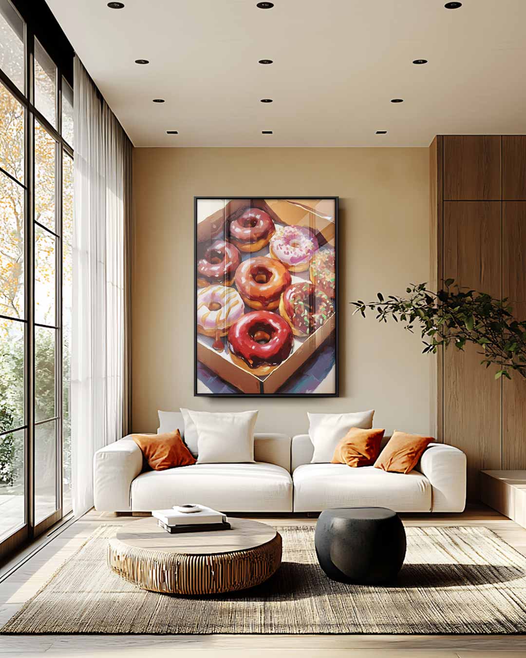 Donut Delight in Kleurrijke Doos – plexiglas wanddecoratie in portret formaat