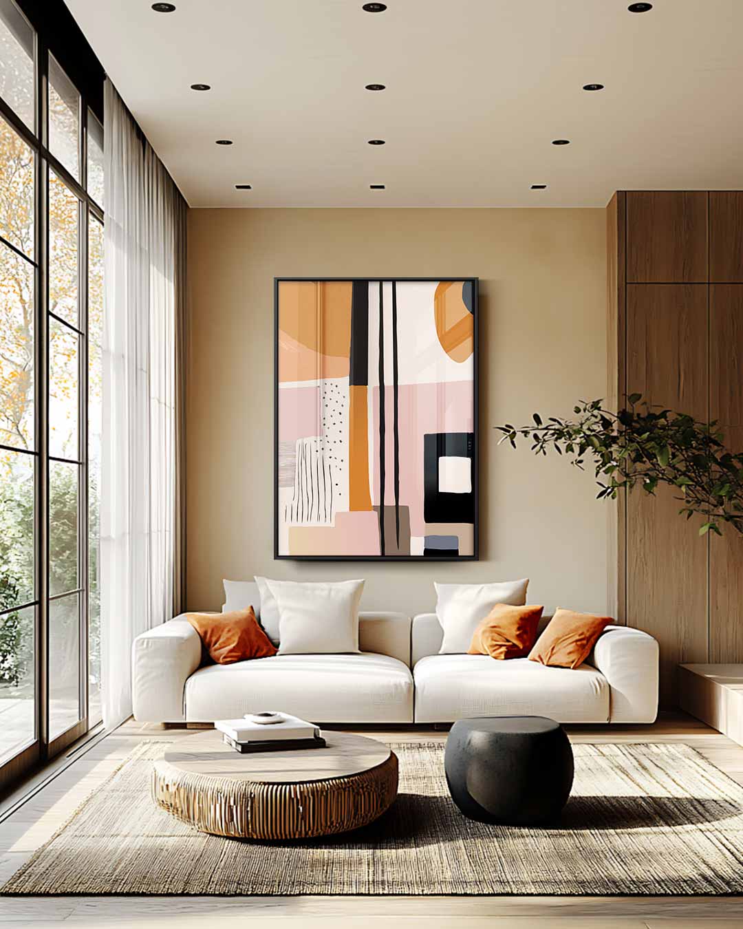 Abstracte Aardetinten Wanddecoratie – staande wandkunst voor woonkamer of interieur