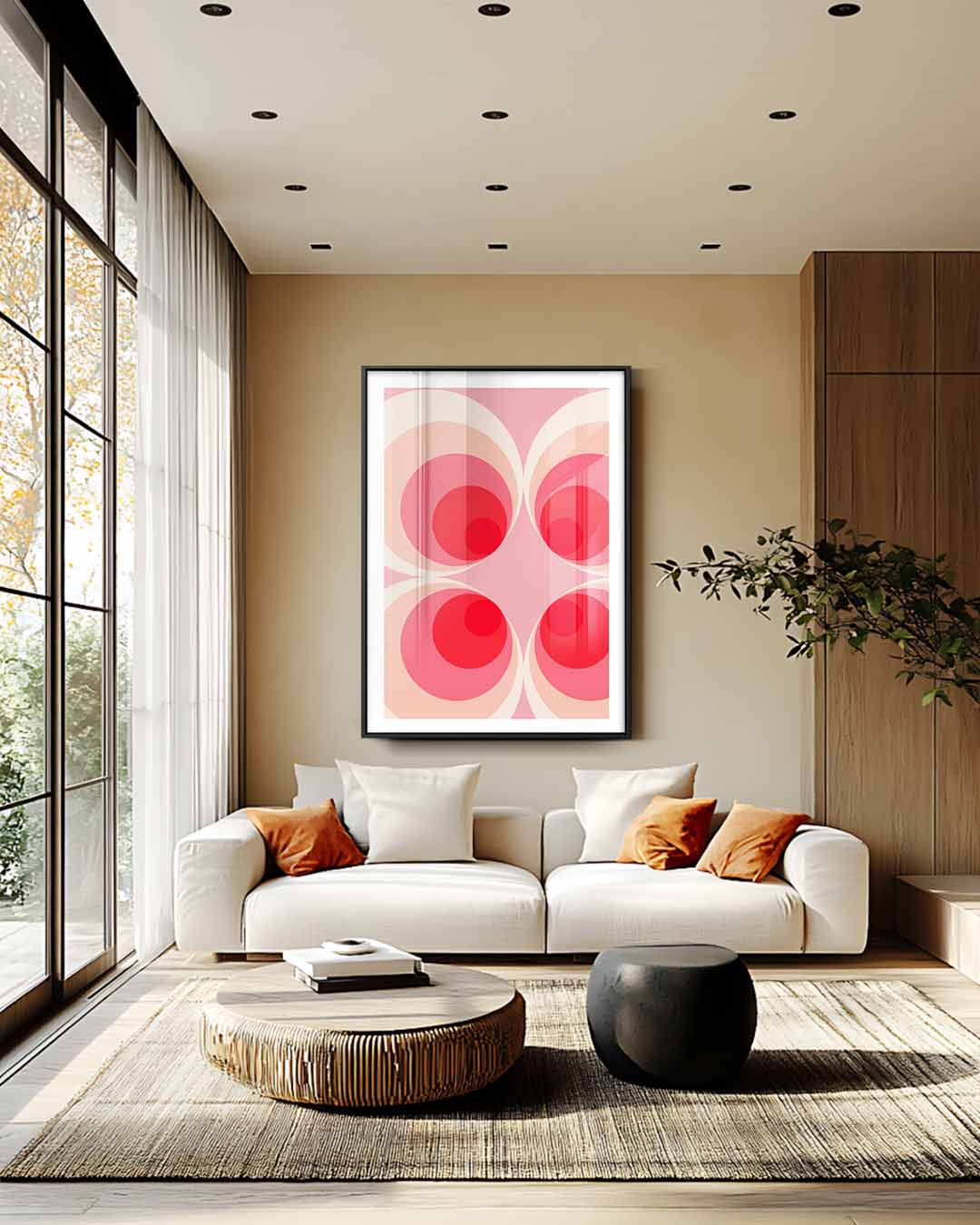 Retro Cirkelpatroon Kunstwerk – plexiglas wanddecoratie in portret formaat